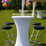 Kombi mit weißer Husse und 4 Barhockern (pro Tisch) +50,00 €