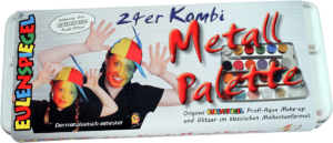 24er Kombi Metall Palette mit Pinseln und Glitzer zum Kinderschminken