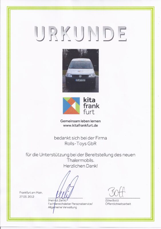 Kitamobil Frankfurt Urkunde