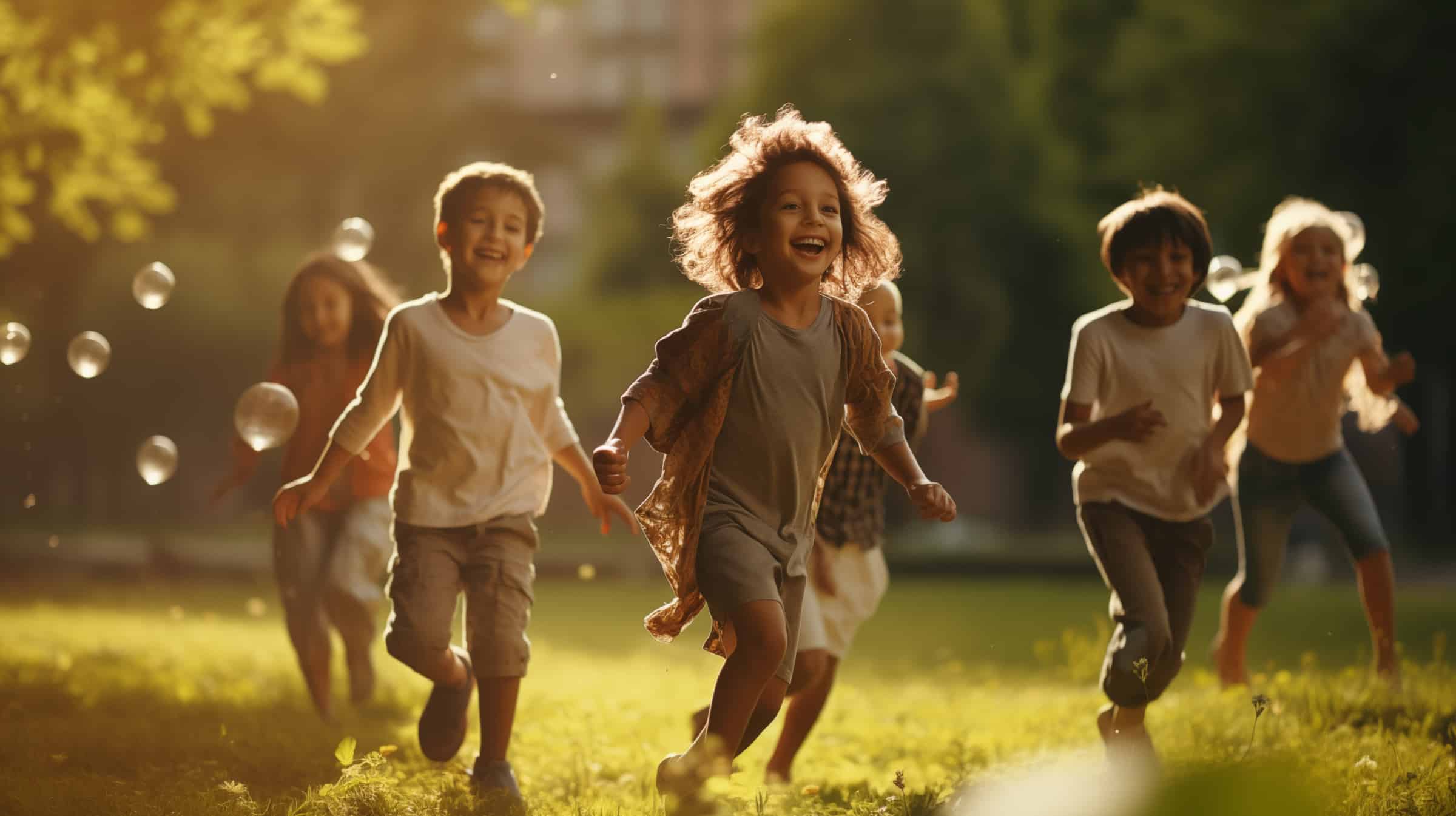 Kinder rennen zu unserem Kinderspielparadies