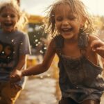 Kinder bei Regen: Lachen und Spielen