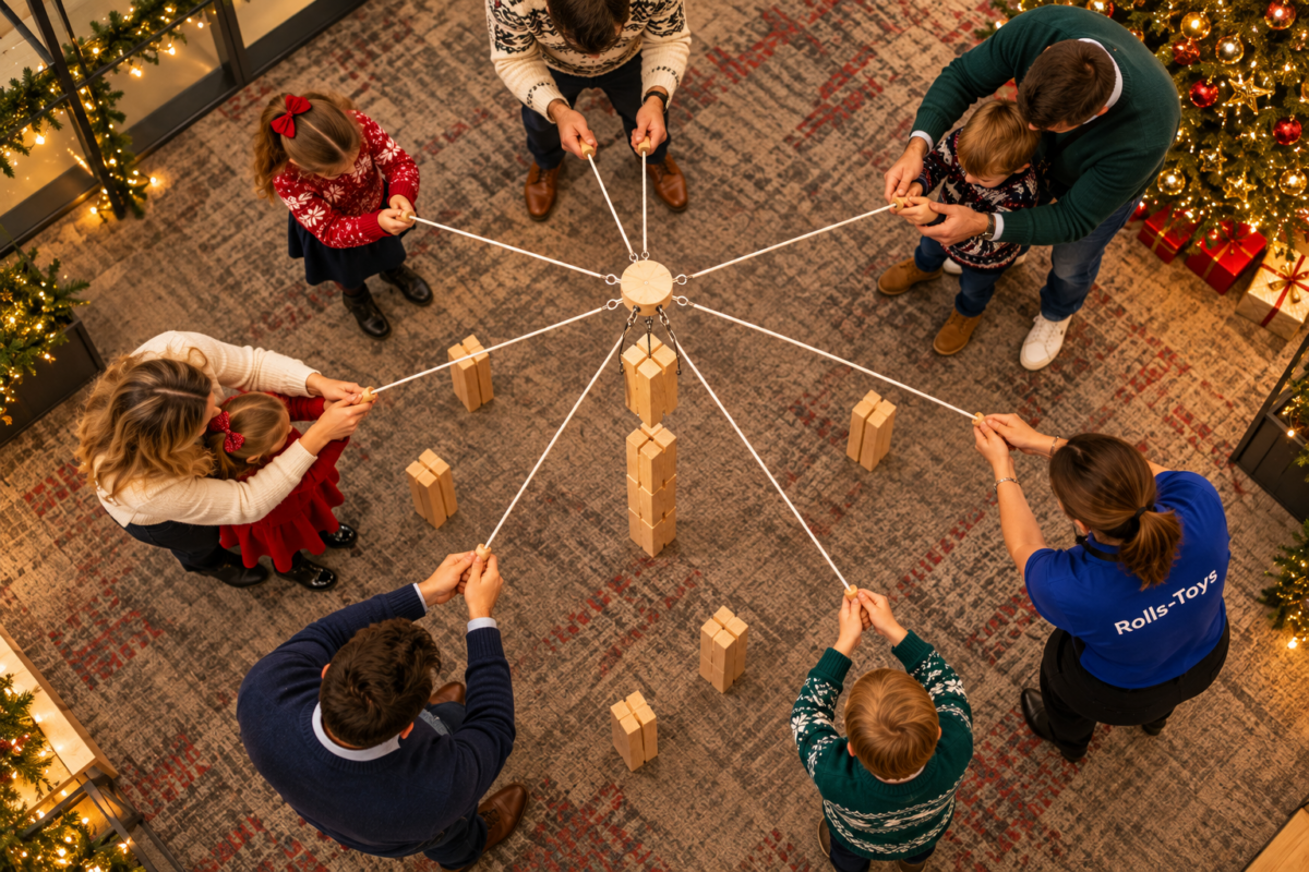 Gemeinsames Fröbelturm-Spiel im Weihnachtsbüro